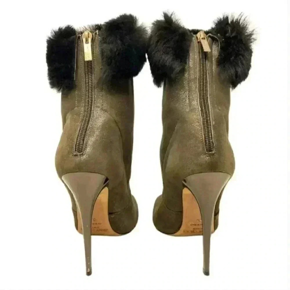 Jimmy Choo Gray Lamb Suede Faux Fur Anthracite Stiletto Ankle Boots  Size 8.5 - Picture 2 of 13